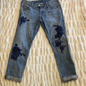 True Religion Blue Embroidered Slim Boyfriend Jeans